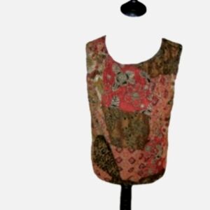 WHITE Stag Red/Tan Boho Print Sleeveless Blouse Size Large